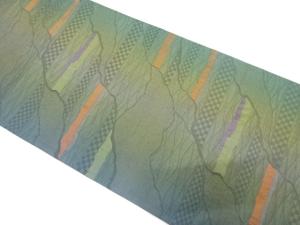 霞に横段・市松模様織り出し　袋帯